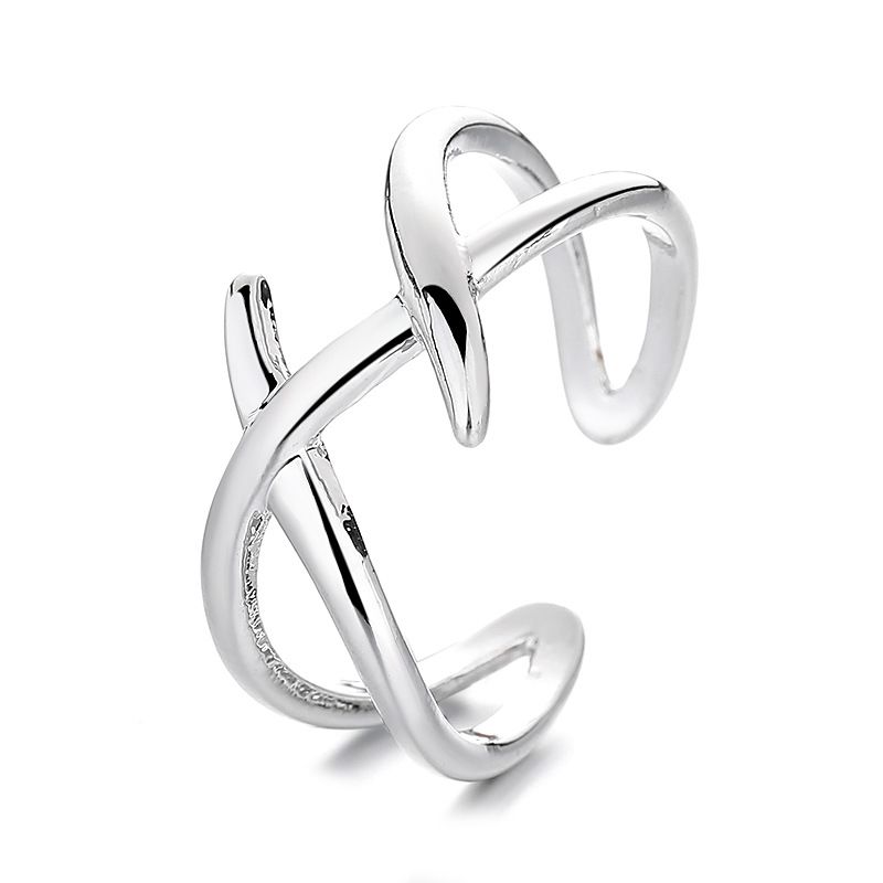 925 Sterling Silver Niche Design X Line For Women Trendy Hip-Hop Plain Open Index Finger Ring Cross Mirror Hand Jewelry_voghion.com