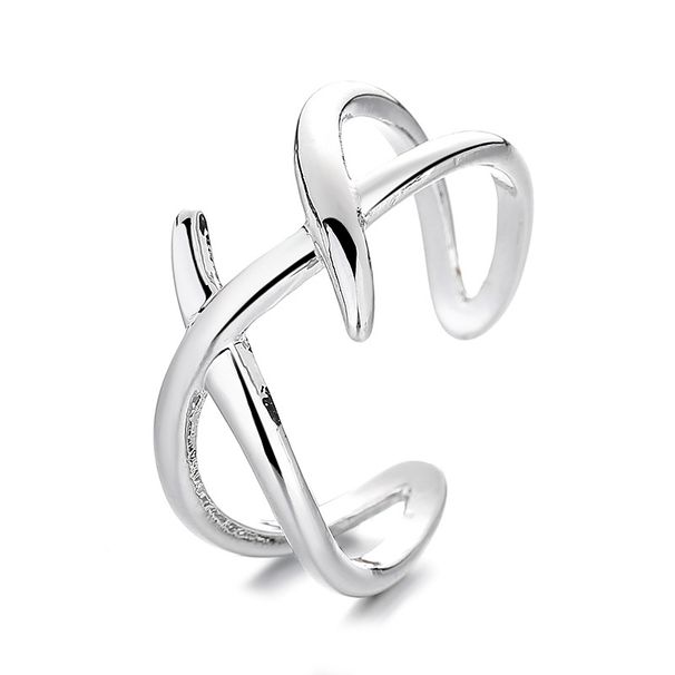 925 Sterling Silver Niche Design X Line For Women Trendy Hip-Hop Plain Open Index Finger Ring Cross Mirror Hand Jewelry_voghion.com