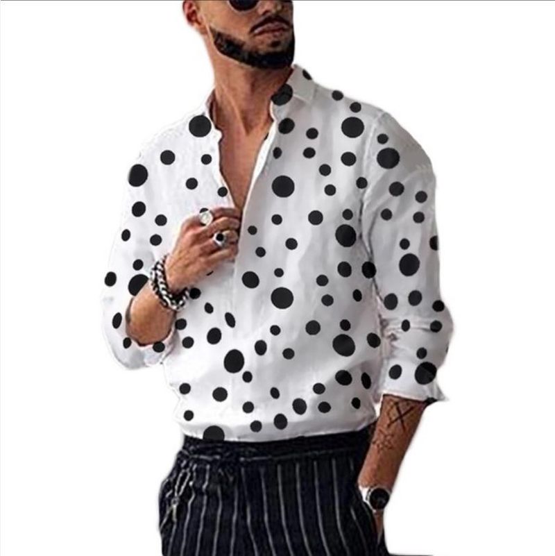 Men's Shirts Spring Hot Style Wave Dot Printing Casual All-match Long-sleeved Shirt Trend_voghion.com
