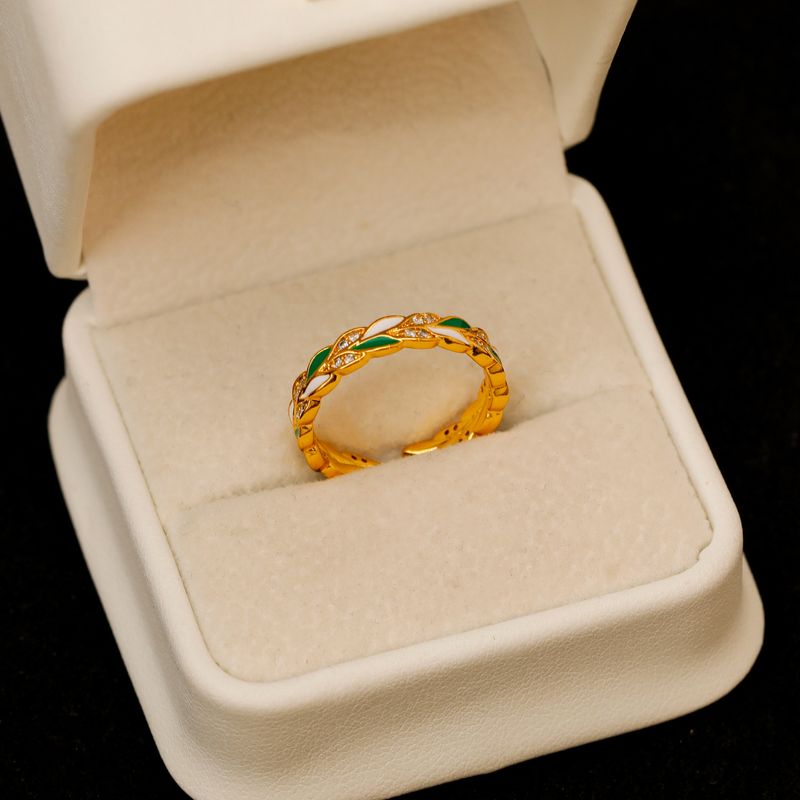 Anello di personalità alla moda con spiga di grano in smalto, aperto, leggero, di lusso, squisito, tempestato di diamanti, per indice._voghion.com