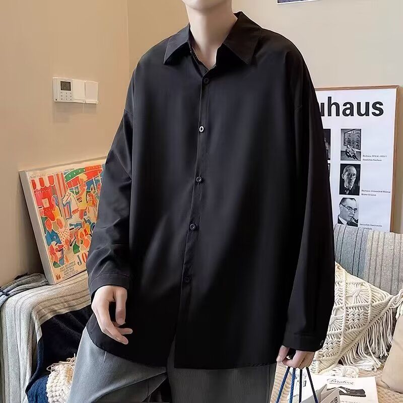 Camicia a maniche lunghe in seta ghiacciata da uomo e da donna in estate, abito da coppia sottile, versatile per studenti, ampia e grassa più_voghion.com