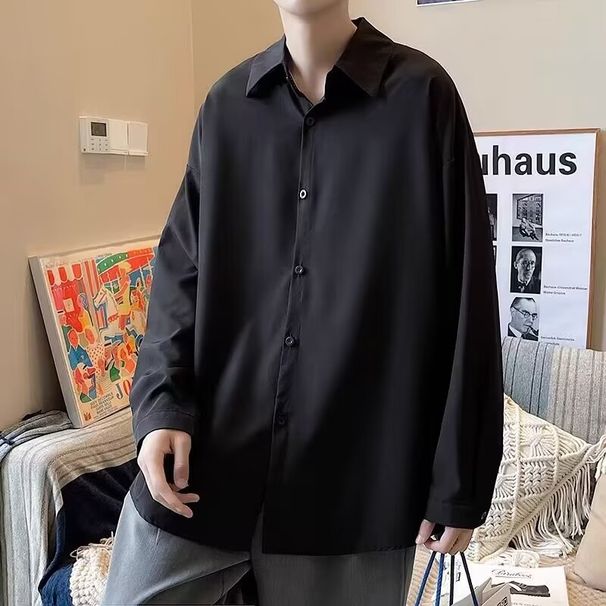 Camicia a maniche lunghe in seta ghiacciata da uomo e da donna in estate, abito da coppia sottile, versatile per studenti, ampia e grassa più_voghion.com