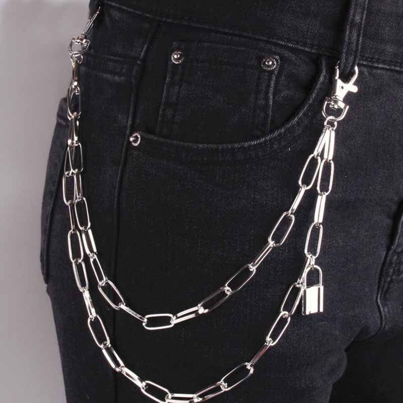 Men's Punk Style Multi-Layer Chain Jeans Accessory, Vintage Lock Design Waist Chain For Stylish Outfits_voghion.com