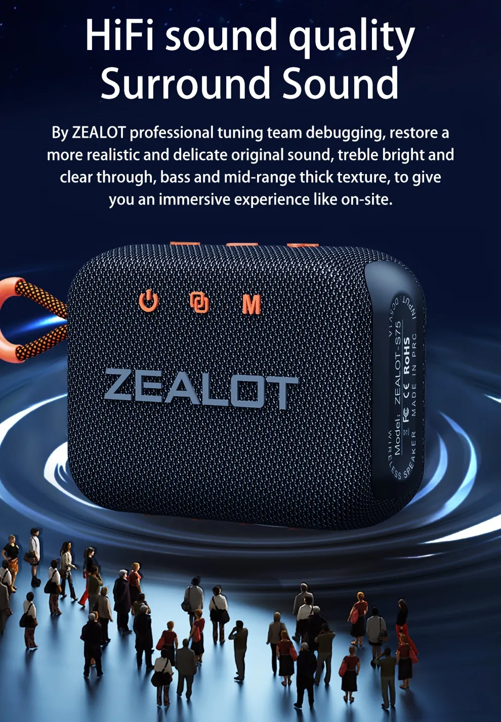 ZEALOT S75 10 W bezvadu skaļruņi, āra portatīvais zemfrekvences skaļrunis, dubulta savienošana pārī, 3000 mAh akumulators, 8 stundu atskaņošanas skaļš stereo, plaukstošs bass. Char_voghion.com