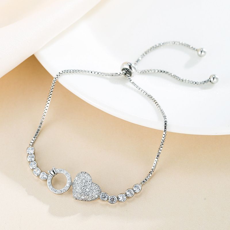 Joyas y accesorios Pulsera de estilo frío con diseño de nicho, cadena de diamantes y corazón de melocotón, pulsera de moda sencilla, joyería de mano de celebridades de red_voghion.com