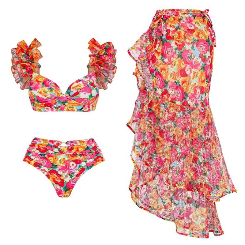 Women's Clothing Gathered Bikini Sexy High Waist Bikini Split Swimsuit Suit Wholesale Chiffon Long Skirt_voghion.com