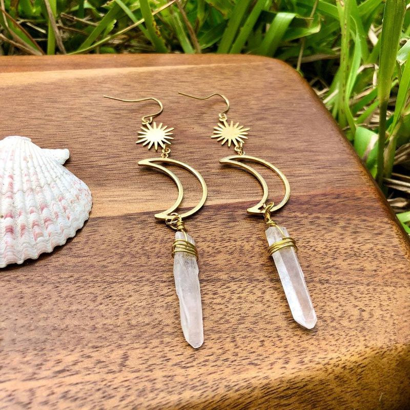 Earrings Crescent Moon Combination Bohemian Crystal Earrings Ear Hooks Earrings New_voghion.com