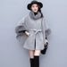 Woolen collar knitted shawl cape lace-up woolen coat women's large size cardigan_voghion.com