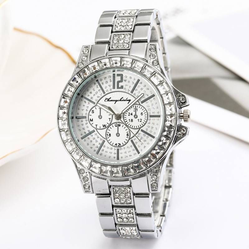 Luxus-Armbanduhr voller Diamanten mit Diamanten besetzt, drei Augen, Edelstahl, mit Quarzwerk, Business-Casual-Modetrend, Herrenuhr_voghion.com
