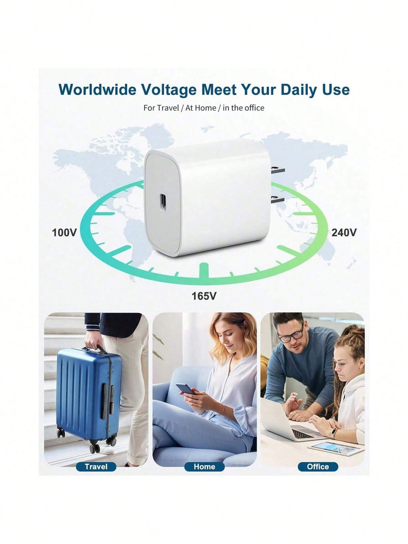 20W PD Fast Charger Set, USB C Wall Charger With USB-C To USB-C 3.3ft Fast Charging Cable Compatible With IPhone，Samsung_voghion.com