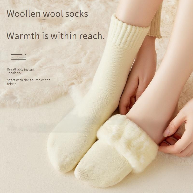 Chaussettes thermiques d'hiver pour femmes en laine - Chaussettes mi-mollet douces et chaudes avec doublure polaire, antibactériennes et anti-odeurs, parfaites pour les temps froids_voghion.com