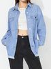 Women's Clothing Distressed Denim Jacket With Beaded Embellishments - Oversized Fit, Long Sleeve, Casual Streetwear For Women (Light Blue, Dark Blue)_voghion.com