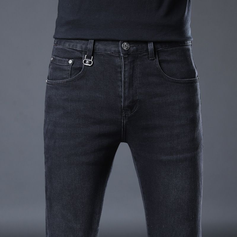 Jeans neri grigi nuovi di zecca per abbigliamento maschile, pantaloni casual da uomo semplici e alla moda, elasticizzati, alla moda, aderenti._voghion.com