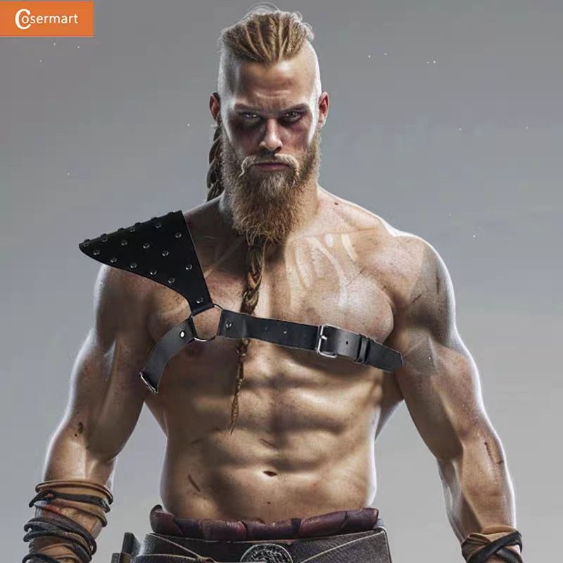 LuvBox Medieval Viking Men's Rivet Leather Single Shoulder Armor Harness Cosplay Halloween Costume Prop_voghion.com