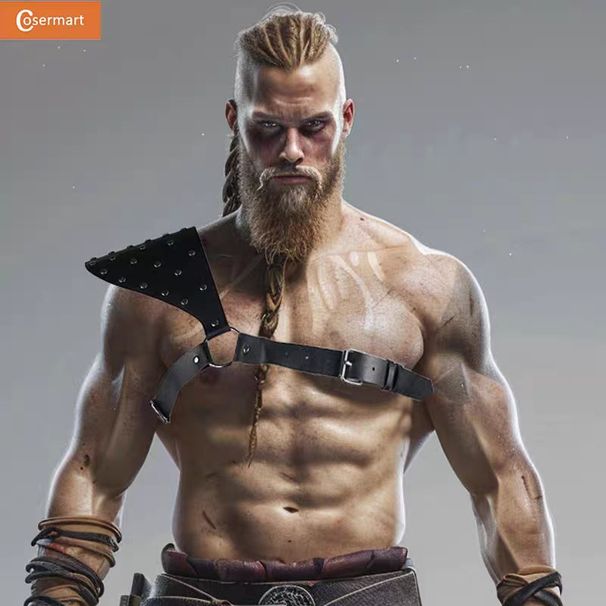 LuvBox Medieval Viking Men's Rivet Leather Single Shoulder Armor Harness Cosplay Halloween Costume Prop_voghion.com