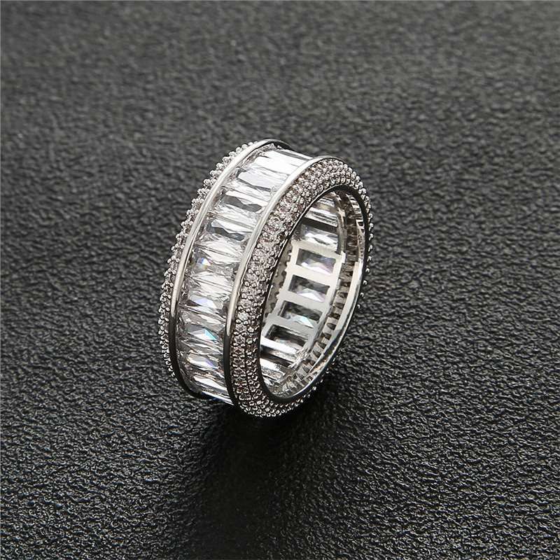 Anello di coppia con personalità, alla moda, hip hop, con diamanti, resistente allo sbiadimento, a doppia fila, con zirconi, quadrato T._voghion.com