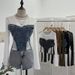 Damenbekleidung Mädchen Design Mesh Splicing Denim Top Langarm Bottoming Shirt Schlankes kurzes Nischen-T-Shirt_voghion.com