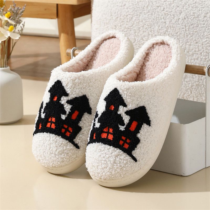Cotton Fluffy Slippers Home Cartoon Spider Witch Hat Platform Plush Slides Couple Funny Halloween Shoes Women Men Indoor S051_voghion.com