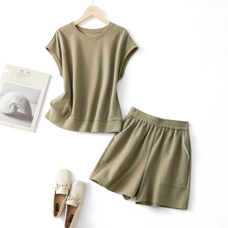 Abbigliamento da donna, semplice maglietta in cotone, pantaloncini, completo estivo da donna, nuovi top e pantaloni, casual, sportivo, due pezzi_voghion.com