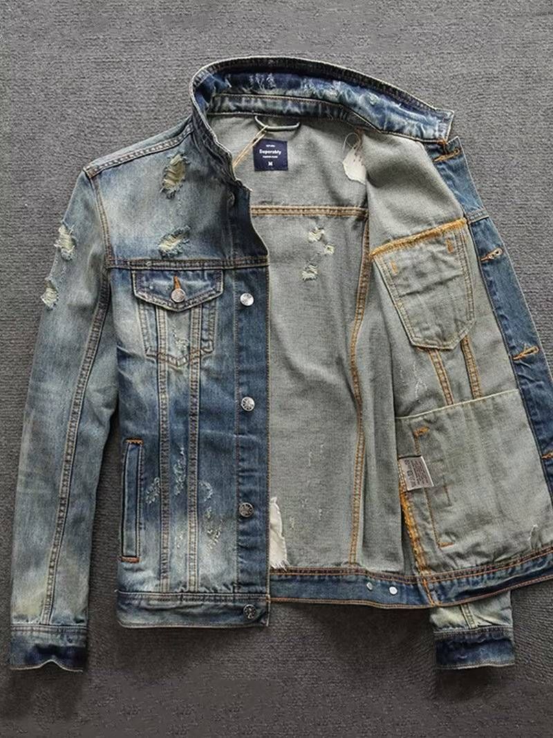 New Men's Spring And Autumn Denim Jacket, Men's Trendy Brand, Personalized Embroidery, Trendy Loose Casual Street Style, Cool Work Jacket_voghion.com