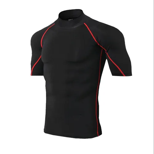 Ropa para hombre, mallas deportivas, moldeadoras, transpirables, de secado rápido, para entrenamiento, cuello alto, mangas cortas._voghion.com