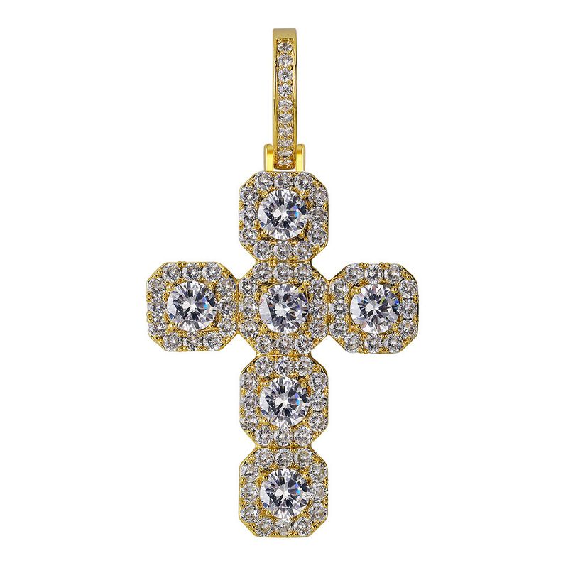 Collana cubana con ciondolo a croce grande con diamanti Hip Hop, personalità dominante e cool, catena a clavicola._voghion.com