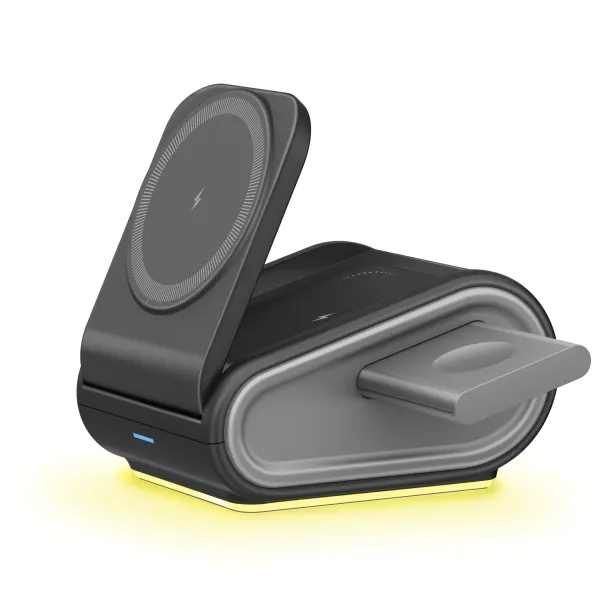 Caricabatterie wireless magnetico 3 in 1 con luce notturna a LED per iPhone 17~12, iPhone 10, Samsung Galaxy Watch, AirPods Pro Fast_voghion.com