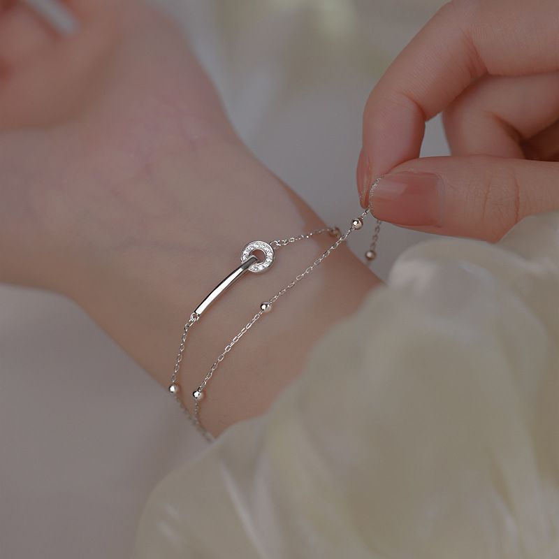 Bracciale in argento sterling per donna, nicchia di lusso leggera, squisito bracciale doppio strato impilabile, novità 2023 per la migliore amica_voghion.com