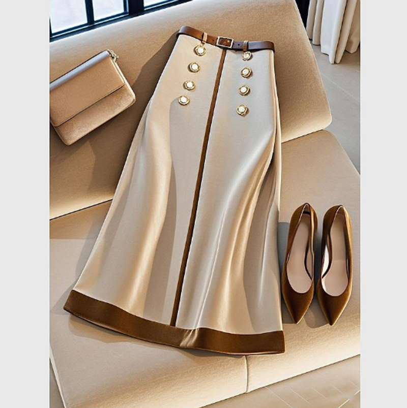 Women's Clothing This Year's Popular Khaki Spliced A Line Skirt Is High End And Beautiful High Waisted Long Skirt Autumn_voghion.com