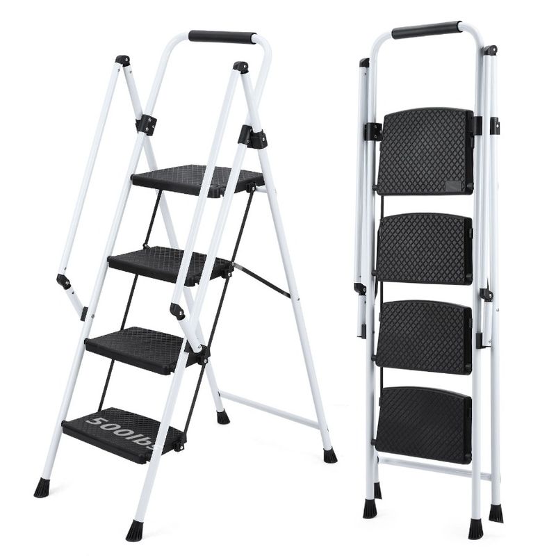 Multipurpose Antiskid Handle Steel Light White Ladder Pedal Ladder Folding Ladde Wide Fourstep Fourstep Strong Stool And Safety_voghion.com