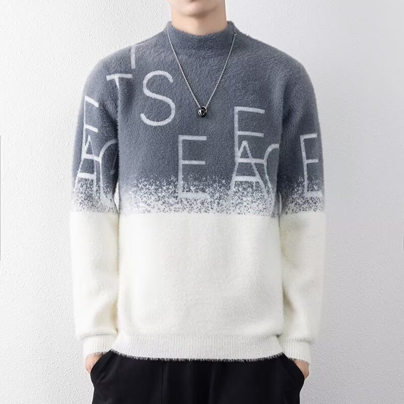 Herrenbekleidung Halber Rollkragenpullover aus Nerzfleece Herren Herbst und Winter Lässiger Bottom Line Pullover Trendy Einfacher Hübscher Pullover_voghion.com