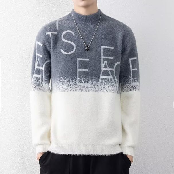 Herrenbekleidung Halber Rollkragenpullover aus Nerzfleece Herren Herbst und Winter Lässiger Bottom Line Pullover Trendy Einfacher Hübscher Pullover_voghion.com