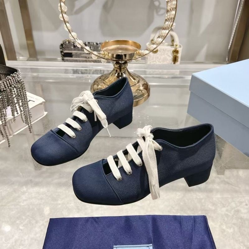 High Version 25 Spring New Item With Lace Up Square Toe, Thick Medium Low Heel, Fabric Surface, Leather Sole, Loafers,_voghion.com