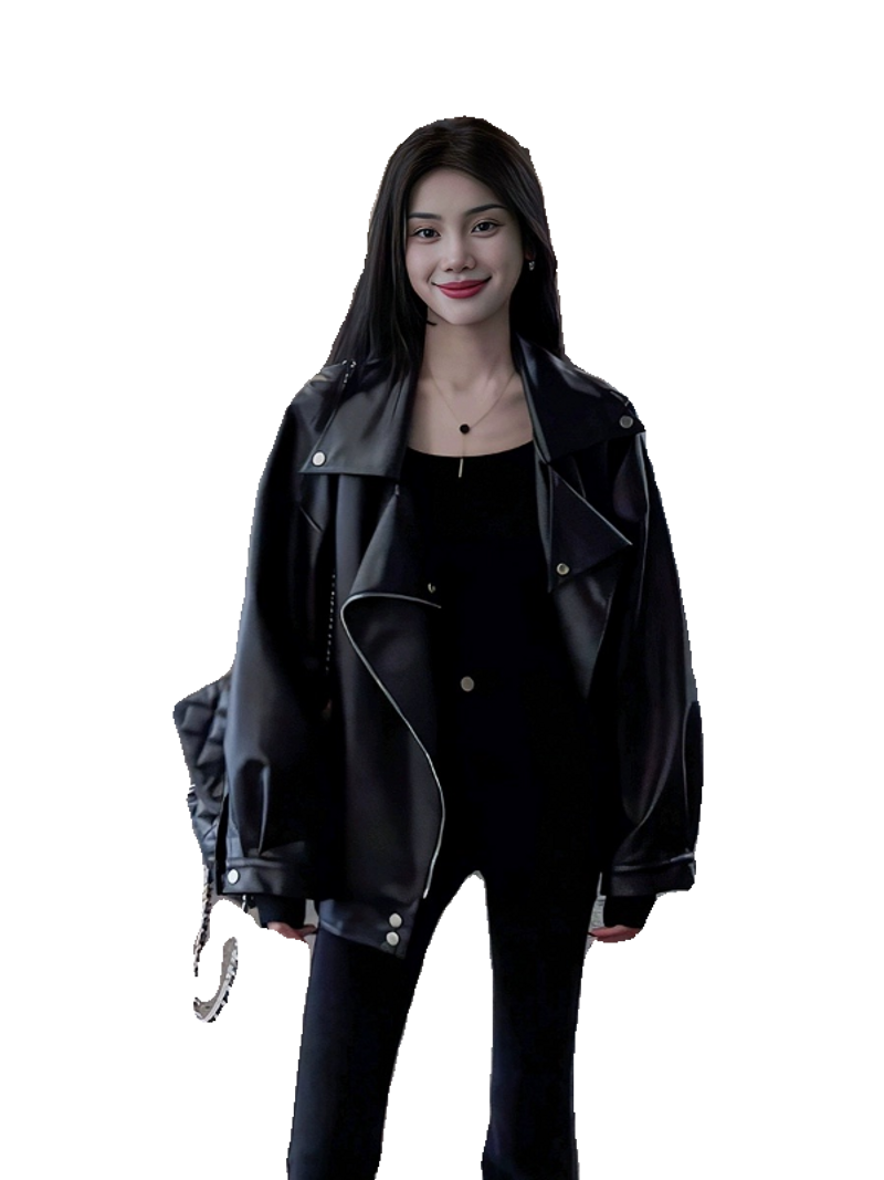 Spring and Autumn new leather women's Korean version loose casual motorcycle jacket slimming college style_voghion.com