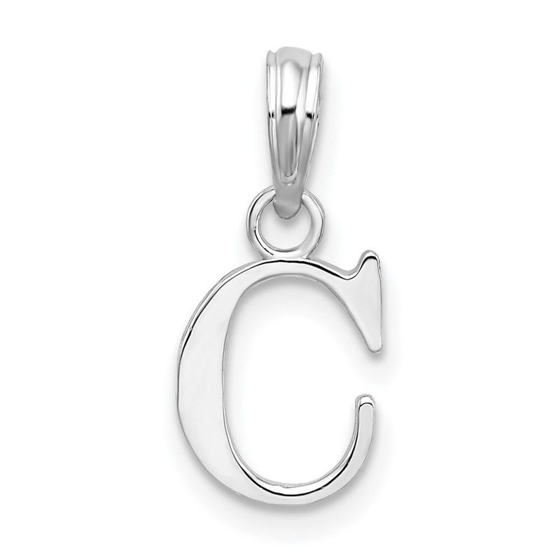 Sterling Silver Rhodium-plated Polished Block Initial -C- Pendant_voghion.com