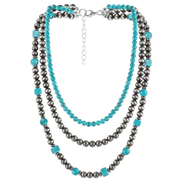 Collana di perline turchesi fatta a mano in stile etnico retrò_voghion.com