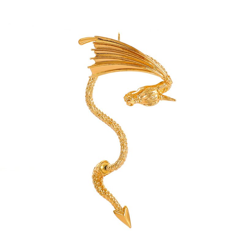 European And American Cross Border New Punk Flying Dragon Ear Clip Earrings Fashionable Creative Personality Exaggerated Dragon Single Old Ear Hook_voghion.com