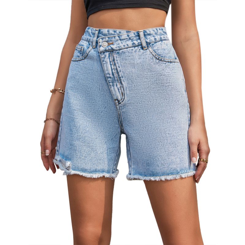 Women’s Clothing INS Spring And Summer Fashion High Waist Loose Slim Raw Edge Denim Shorts_voghion.com