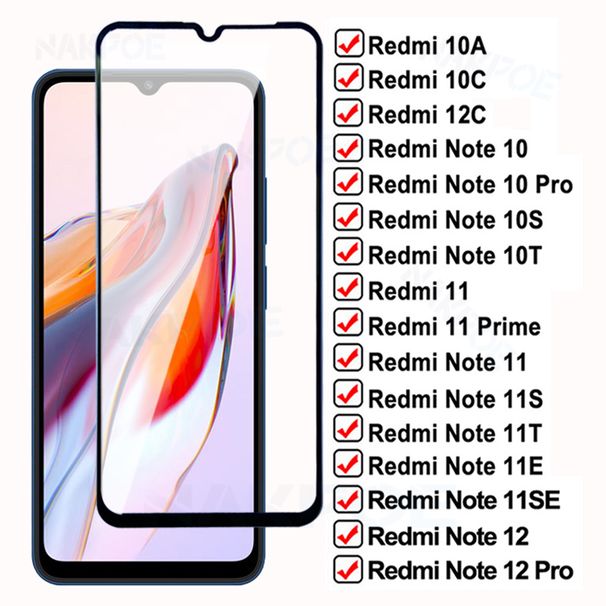 100D gehärtetes Glas für Xiaomi Redmi 12C 10A 10C 11 Prime Displayschutzfolie Hinweis 10 12 10T 10S 11T 11S 11R 11SE 11E Pro Glasfolie_voghion.com