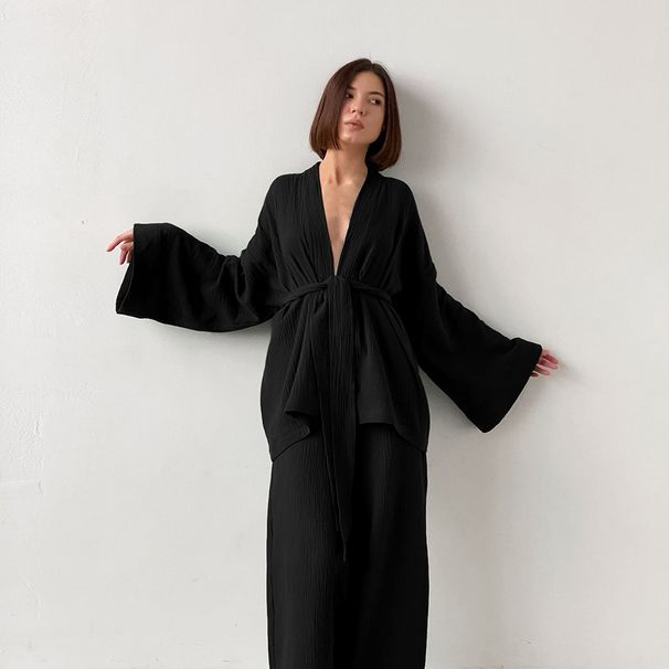 Women's solid color coat pantsuit_voghion.com