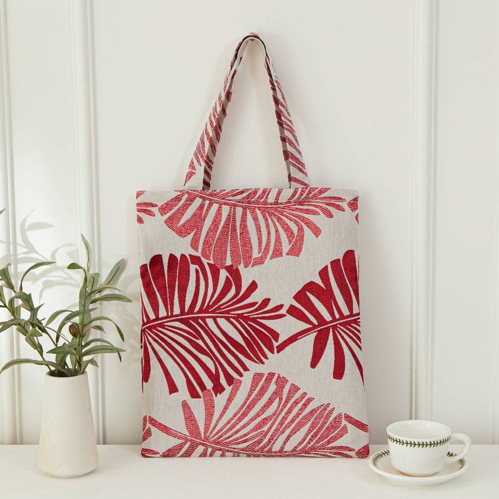 New model palm leaves double-sided handbag jacquard craft bag students class shoulder handbag simple portable bag_voghion.com