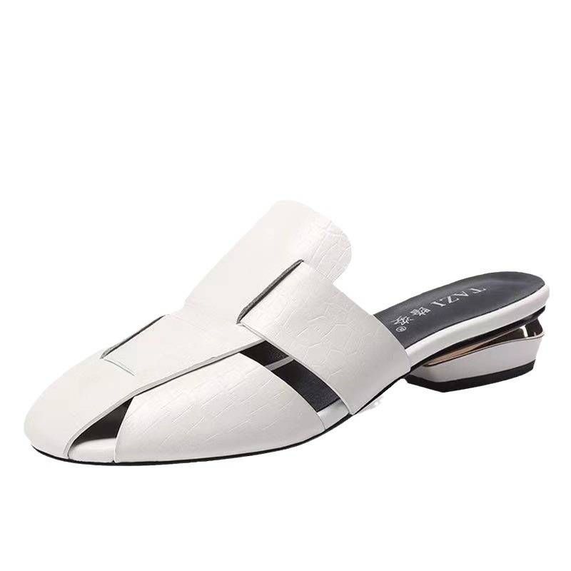 Damen Peep-Toe Slide Sandalen – Hausschuhe mit niedrigem Absatz und weicher Sohle für draußen | Sommer-Freizeitschuhe (Weiß/Grün) Größen 35-40_voghion.com