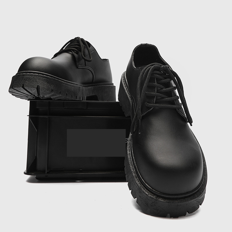 Men's Casual Derby Shoes With Thick Sole & Height Increase - Round Toe Low Top PU Leather Lace-Up Shoes For Daily Wear_voghion.com