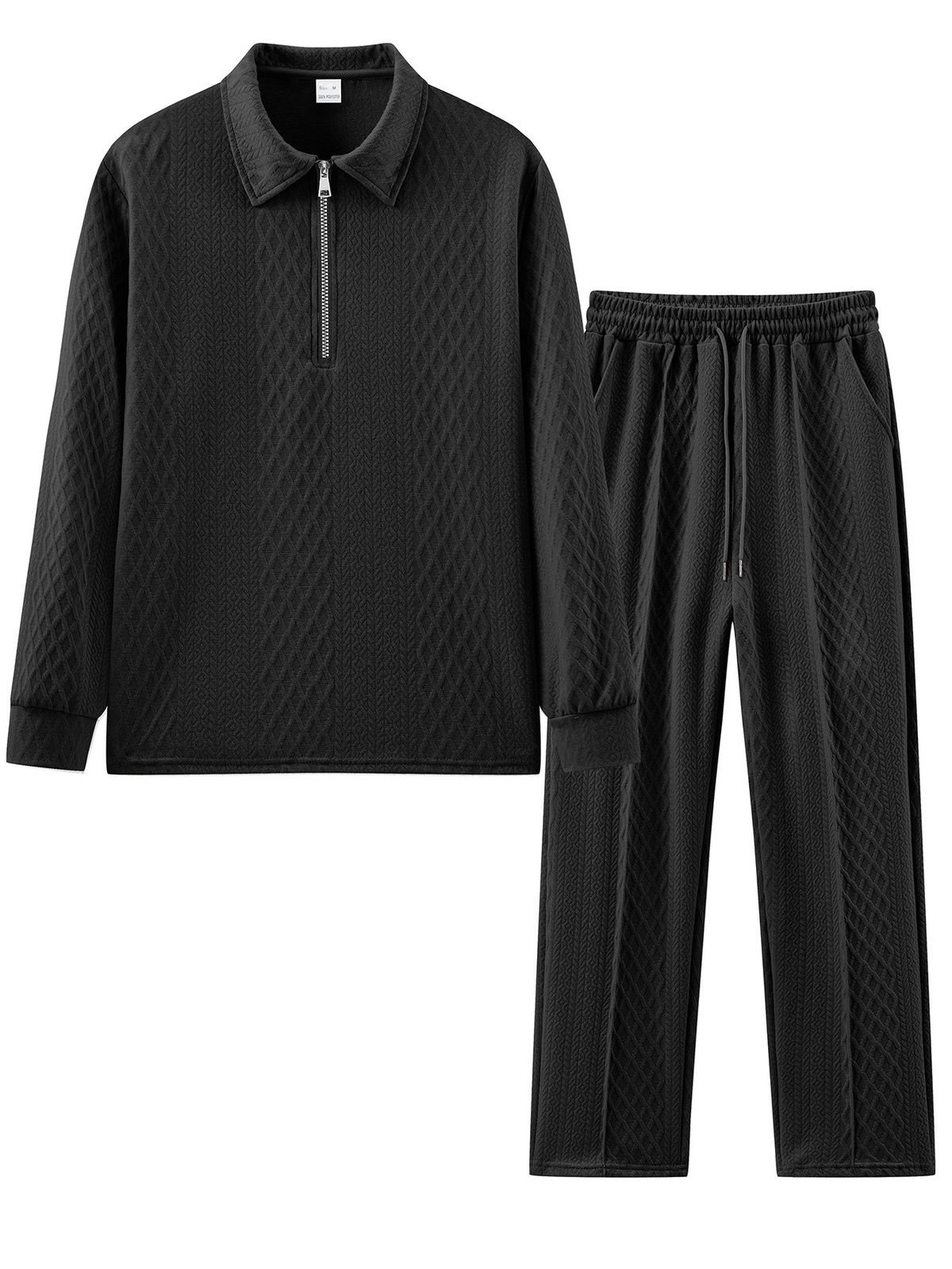 Heren casual tweedelig jacquard poloshirt met taps toelopende broek voor lente/herfst (kaki, zwart, wit, donkergrijs) S-3xl_voghion.com