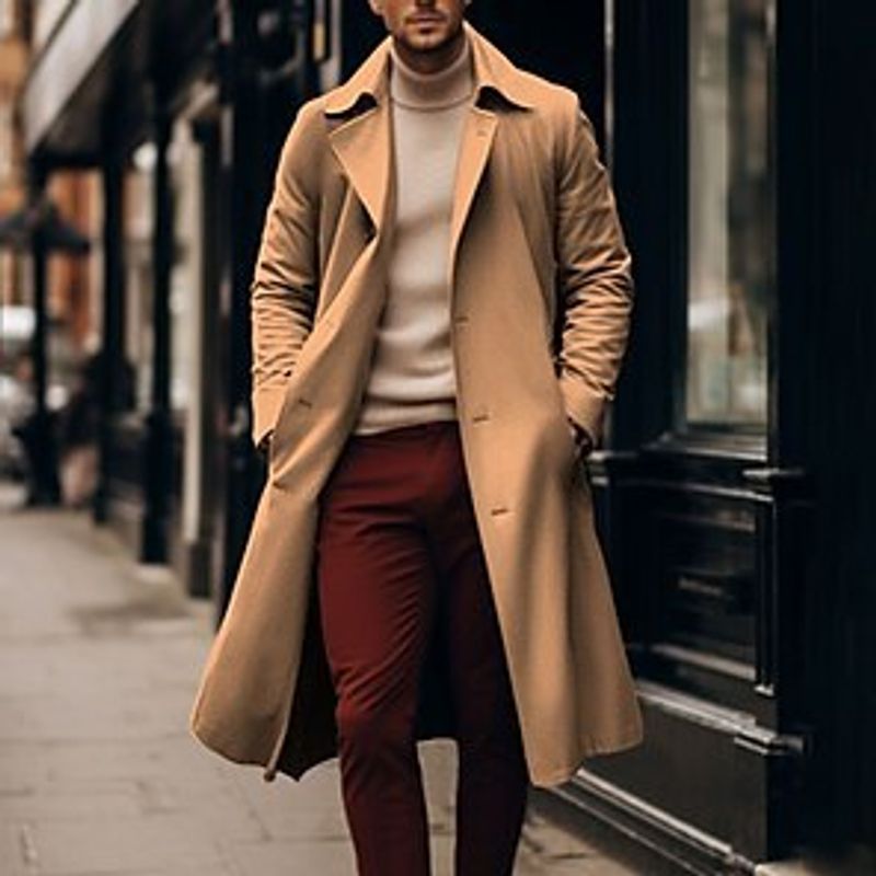 Men's clothing Men's large lapel double breasted long trench coat belt_voghion.com