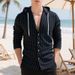 Camicia casual da uomo in lino con cappuccio e righe - Pullover a maniche lunghe con apertura frontale per spiaggia e streetwear (S-XXXL)_voghion.com