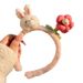 Bonita diadema de peluche con forma de conejo rosa y flor para mujer, diadema para lavarse la cara, con clip de corona alta, ideal para otoño e invierno._voghion.com