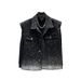 Gilet in denim traforato con stelle, da uomo, versatile e alla moda, senza maniche, stile street rock._voghion.com