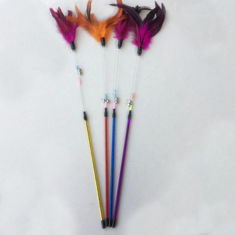 Colorful Spring Bell Feather Wand Teaser Rod Cat Toy_voghion.com