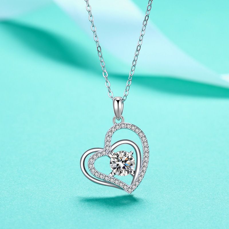 Moissanite clavicola catena cuore ciondolo moda donna S925 argento collana di diamanti gioielli_voghion.com